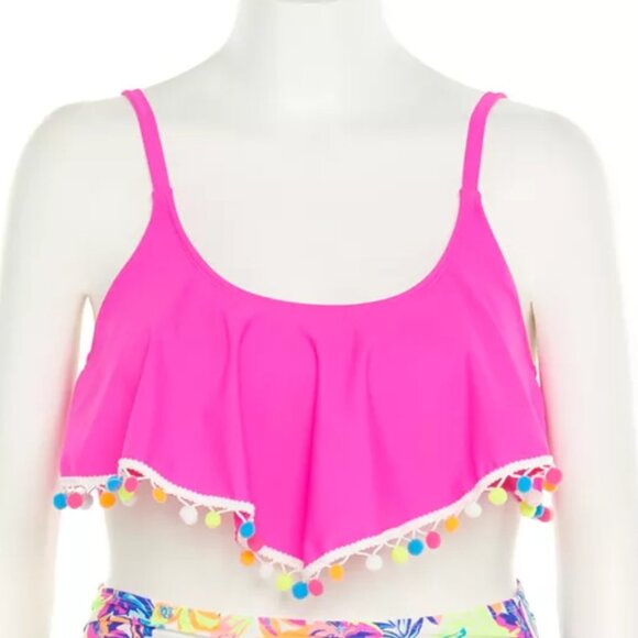 SO Pom-Pom Handkerchief Flounce Bikini Top NWT - Picture 2 of 3